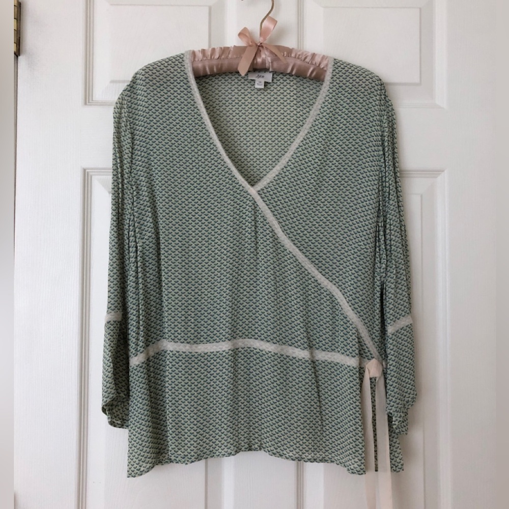 NWOT J. Jill V-Neck Faux Wrap Blouse 3/4 Sleeve Rayon Silk Size 14 - Picture 1 of 7
